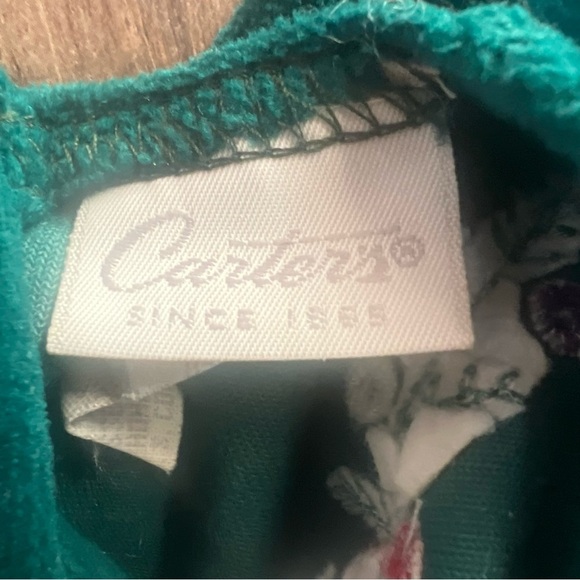 Carters Vintage Green Velour Romper Christmas Embroidered Size 18 Months - Picture 6 of 7